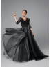 Black Eyelash Lace Tulle Chic Wedding Dress